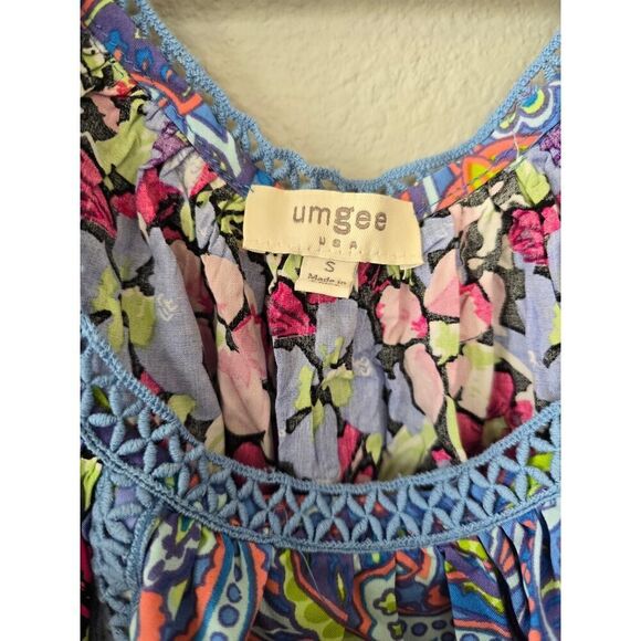 Umgee Boho Floral Paisley Peasant Top Size S Crochet Trim Hippie Festival Summer - Picture 2 of 6
